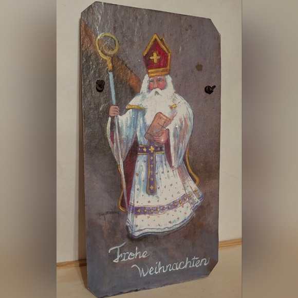 Slate Rock Painting Of German Santa BY Tim Stahlman, Merry...